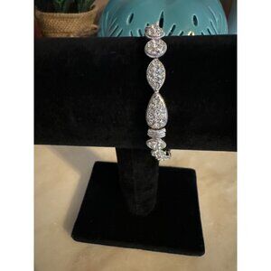 Nadir Silver Tone & Pave’ Crystal Teardrop Tennis Bracelet 7 Inches Elegant Jewe